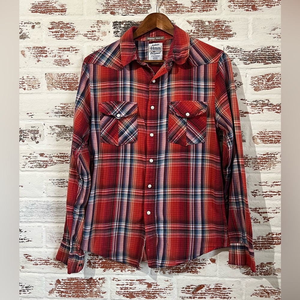 Authentic 44mm Legendary Goods Plaid Flannel Pearl Snap Fall Sz Medium